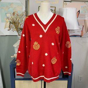 Vintage JH COLLECTIBLES red polka dot 100% wool sweater sz L